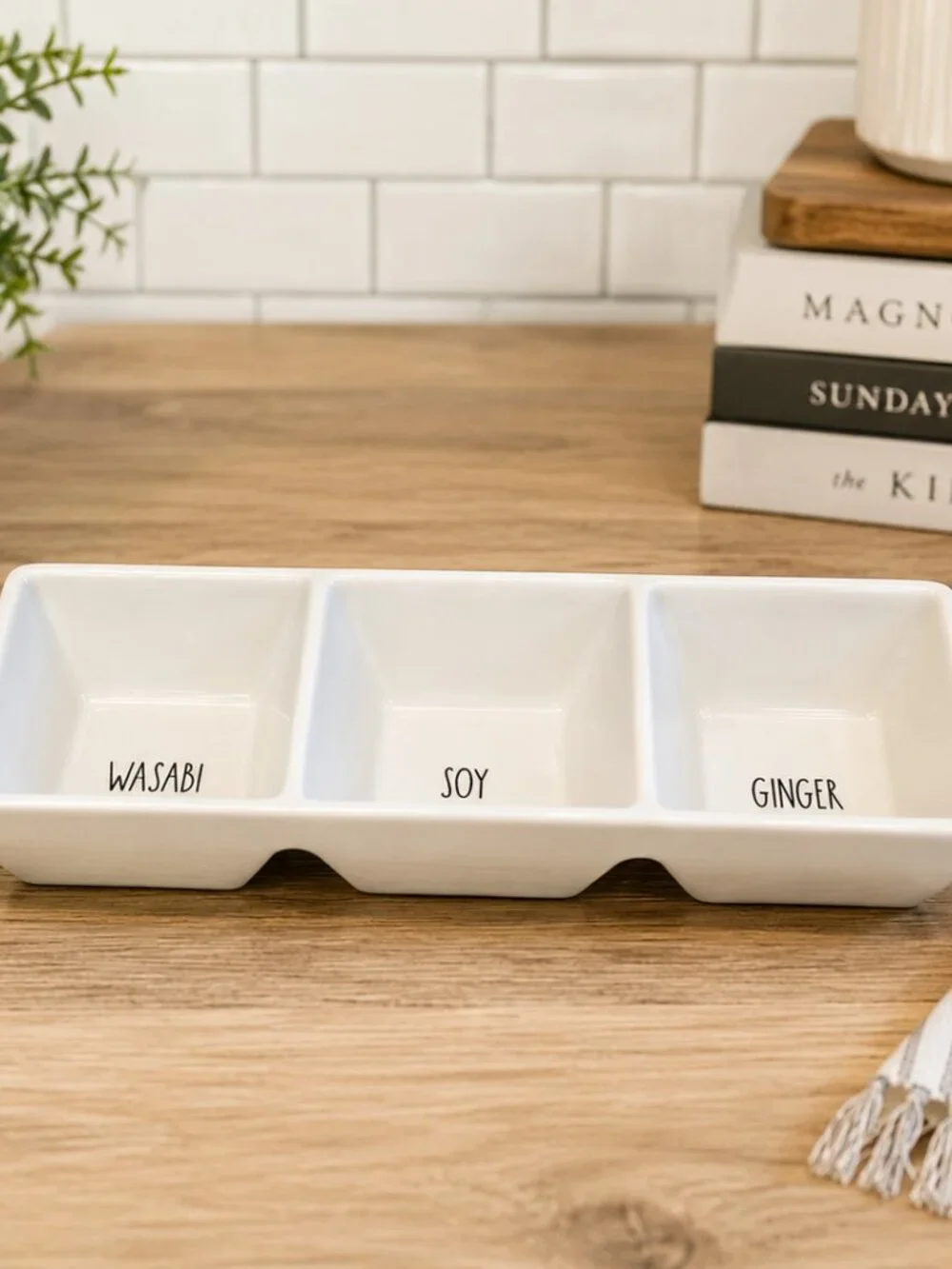 Rae Dunn Sushi Condiment Tray Wasabi Soy Ginger Ceramic NWT